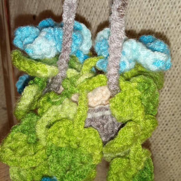 Blue 💙 Flower Hanging Plant Crochet Car / Desk Ornaments (fragranted) - Picture 3 of 7